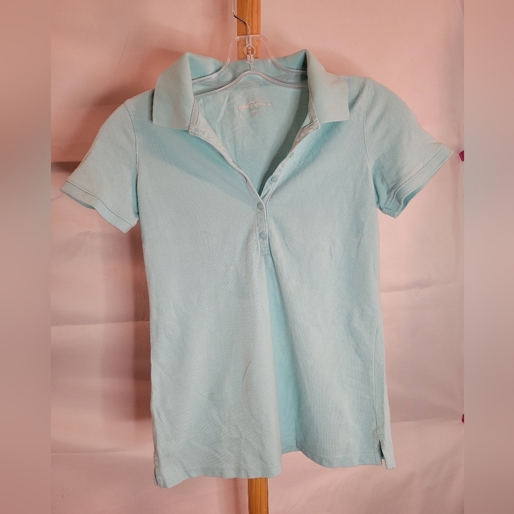 Eddie Bauer t-shirt buttons sea foam green short sleeve XS